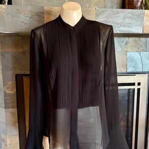 Banana Republic Black Sheer Chiffon Pleated Tux Top S